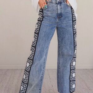 Blue B. Denim Jeans with Patterned Sides
